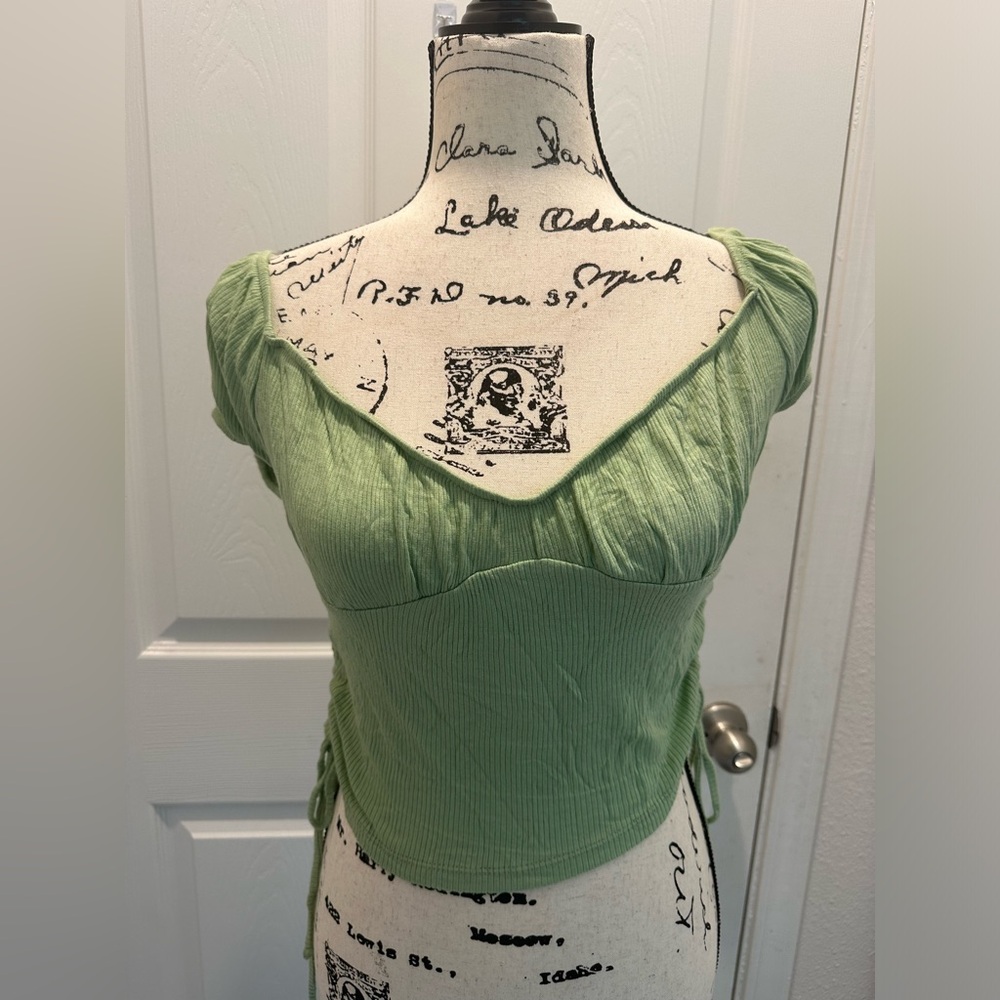 Almost Famous Light Green Ribbed Sweetheart Crop Top